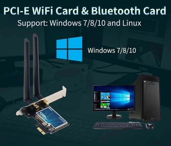 Геймерская двухдиапазонная Сетевая карта WiFi+Bluetooth PCI-E Fenvi FV-AC1200  2.4G/5G 1200 Mbps + 2 Антенны (18841)