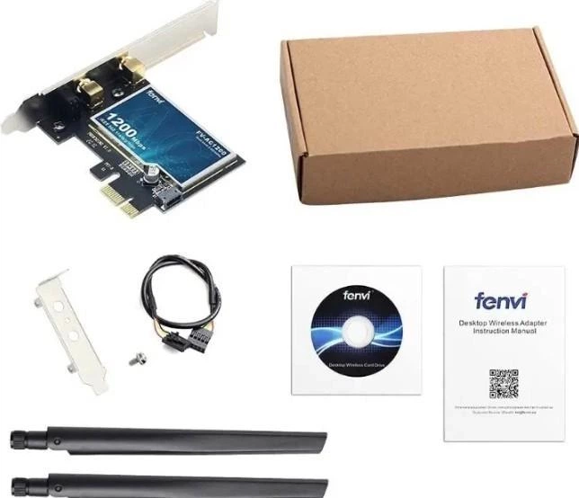 Геймерская двухдиапазонная Сетевая карта WiFi+Bluetooth PCI-E Fenvi FV-AC1200  2.4G/5G 1200 Mbps + 2 Антенны (18841)