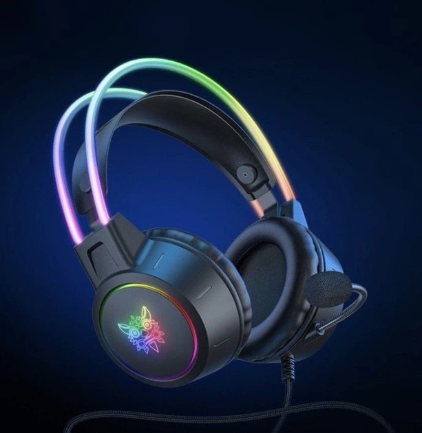 Игровые наушники проводные Onikuma X15 PRO геймерская гарнитура с микрофоном и RGB подсветкой (Black) (19113)