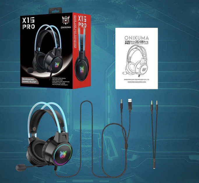 Игровые наушники проводные Onikuma X15 PRO геймерская гарнитура с микрофоном и RGB подсветкой (Black) (19113)