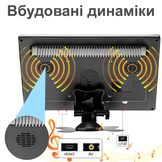 Монитор автомобильный сенсорный Podofo K101 FPV монитор 10` 1024х600 (Black, K0202EU) (18697)