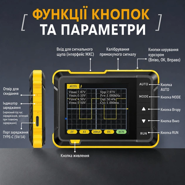 Осциллограф цифровой Fnirsi DSO152 high profile Портативний (Yellow) (19678)