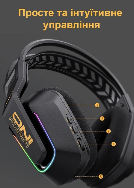 Беспроводные игровые наушники Onikuma GT828 геймерская Bluetooth гарнитура с микрофоном и RGB (Black) (19119)