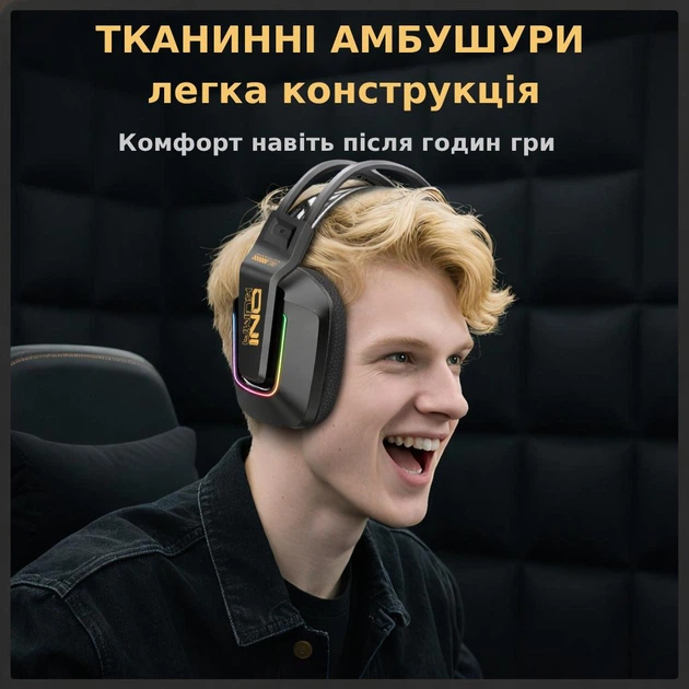 Беспроводные игровые наушники Onikuma GT828 геймерская Bluetooth гарнитура с микрофоном и RGB (Black) (19119)