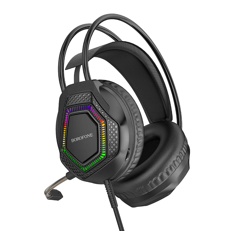 Игровые наушники проводные Borofone BO105 Геймерская гарнитура с микрофоном и RGB подсветкой (Black) (19254)