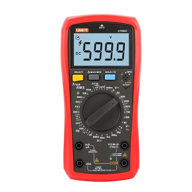 Мультиметр UNI-T UT890C Цифровой мультитестер; Напряжение DC/AC; Ток DC/AC; R; C; Прозвонка цепи; тест Диодов, NCV, частота, емкость (19821)
