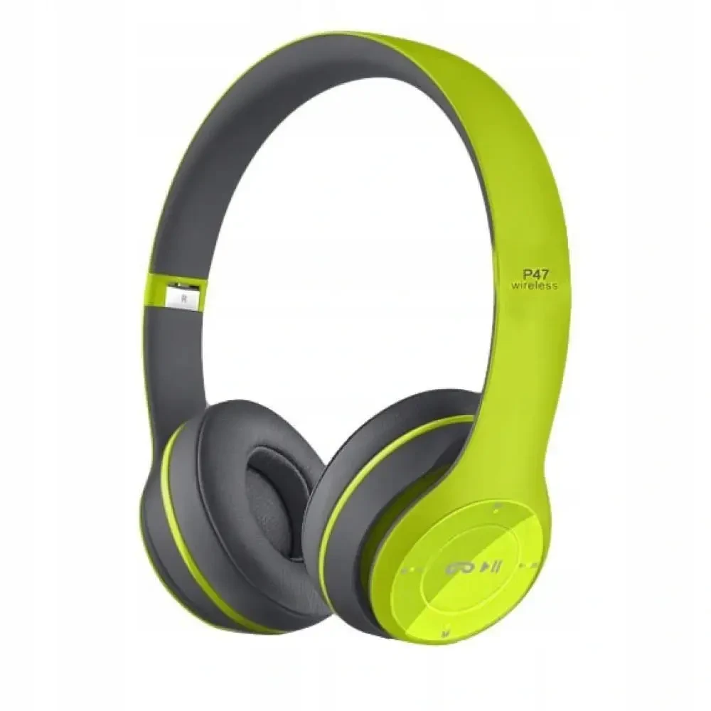 Наушники беспроводные P47 споддержкой карты памяти + встроенным FM-радио (Green Gray)
