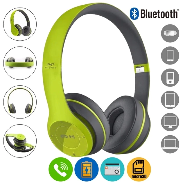 Наушники беспроводные P47 споддержкой карты памяти + встроенным FM-радио (Green Gray) (18177)