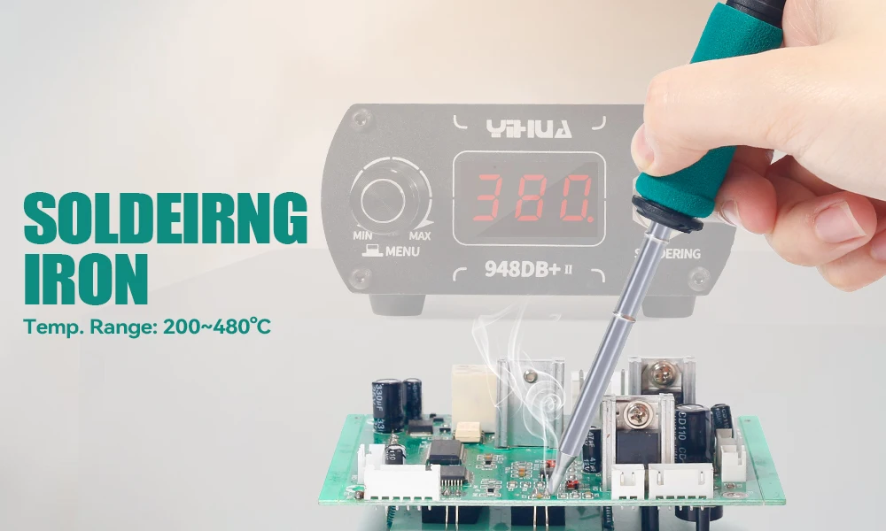 Паяльная станция Yihua 948DB+ II Точная регулировка температуры / с жалом T12 / 200-480°C / 3 канала памяти / 75 Вт (19453)