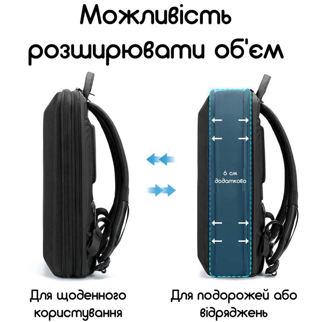 Рюкзак расширяемый Tigernu T-B9152 12-19л для ноутбука 15.6'' (Black) (17043)