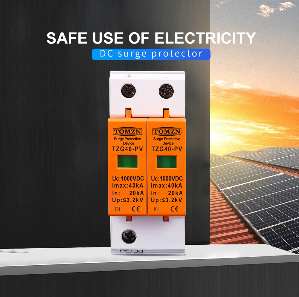 Устройство защиты от импульсных перенапряжений DC TOMZN TZG40-PV 2P 20–40kA 1000V ограничитель перенапряжения 2х полюсний (19637)