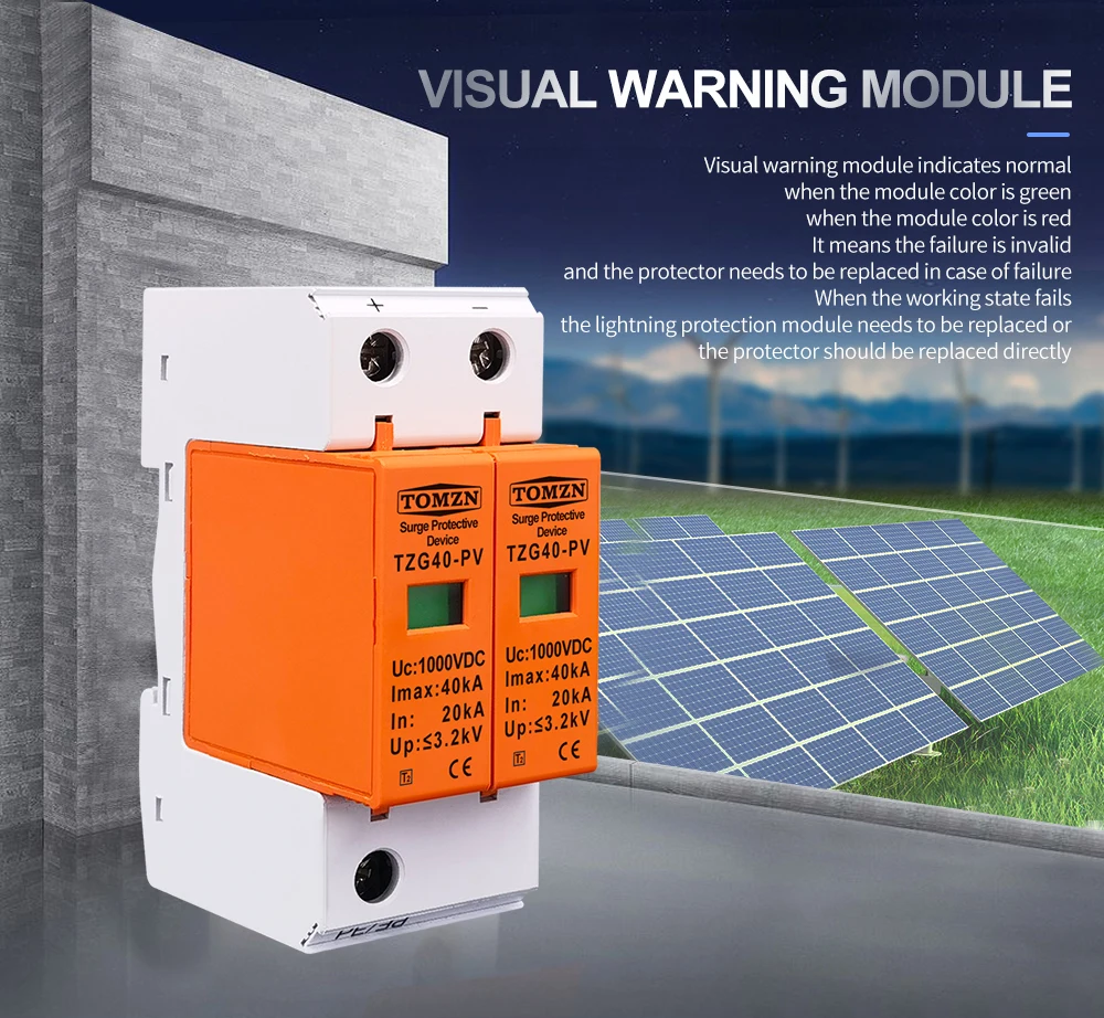 Устройство защиты от импульсных перенапряжений DC TOMZN TZG40-PV 2P 20–40kA 1000V ограничитель перенапряжения 2х полюсний (19637)