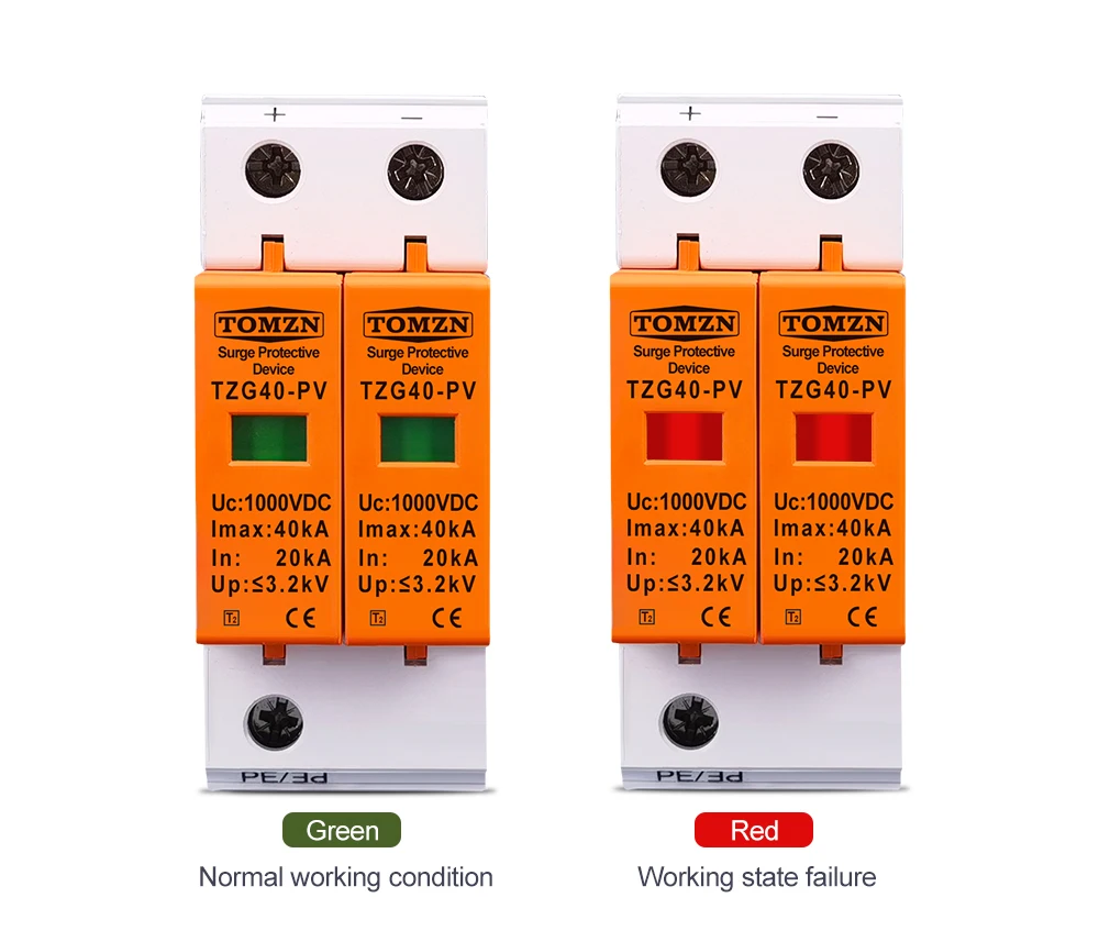 Устройство защиты от импульсных перенапряжений DC TOMZN TZG40-PV 2P 20–40kA 1000V ограничитель перенапряжения 2х полюсний (19637)