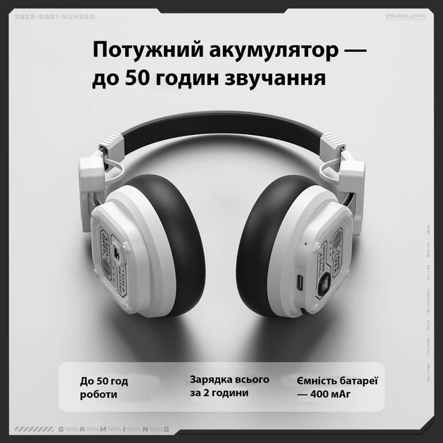 Беспроводные игровые наушники Onikuma GT803 Bluetooth гарнитура с микрофоном и шумоподавлением (White) (19121)