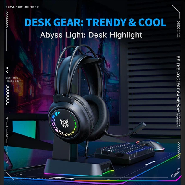Игровые наушники проводные Onikuma X92 геймерская гарнитура с микрофоном и RGB подсветкой (Black) (19120)
