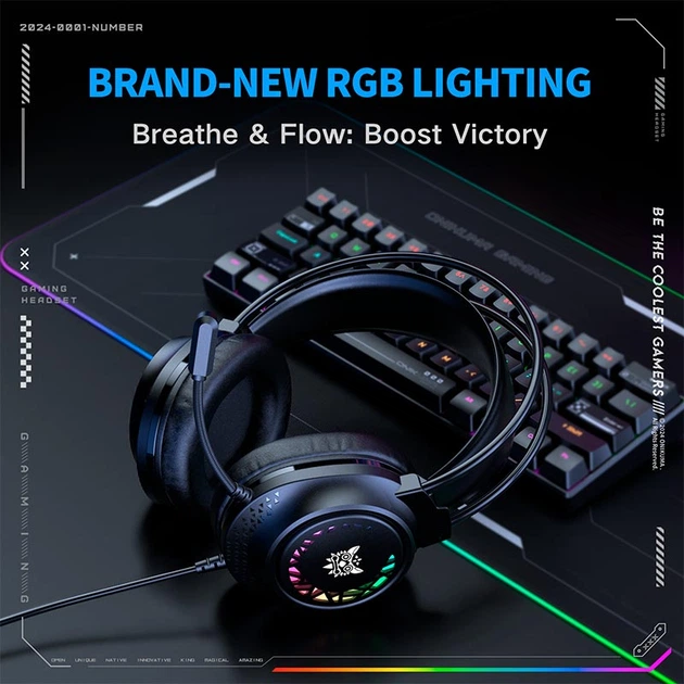 Игровые наушники проводные Onikuma X92 геймерская гарнитура с микрофоном и RGB подсветкой (Black) (19120)