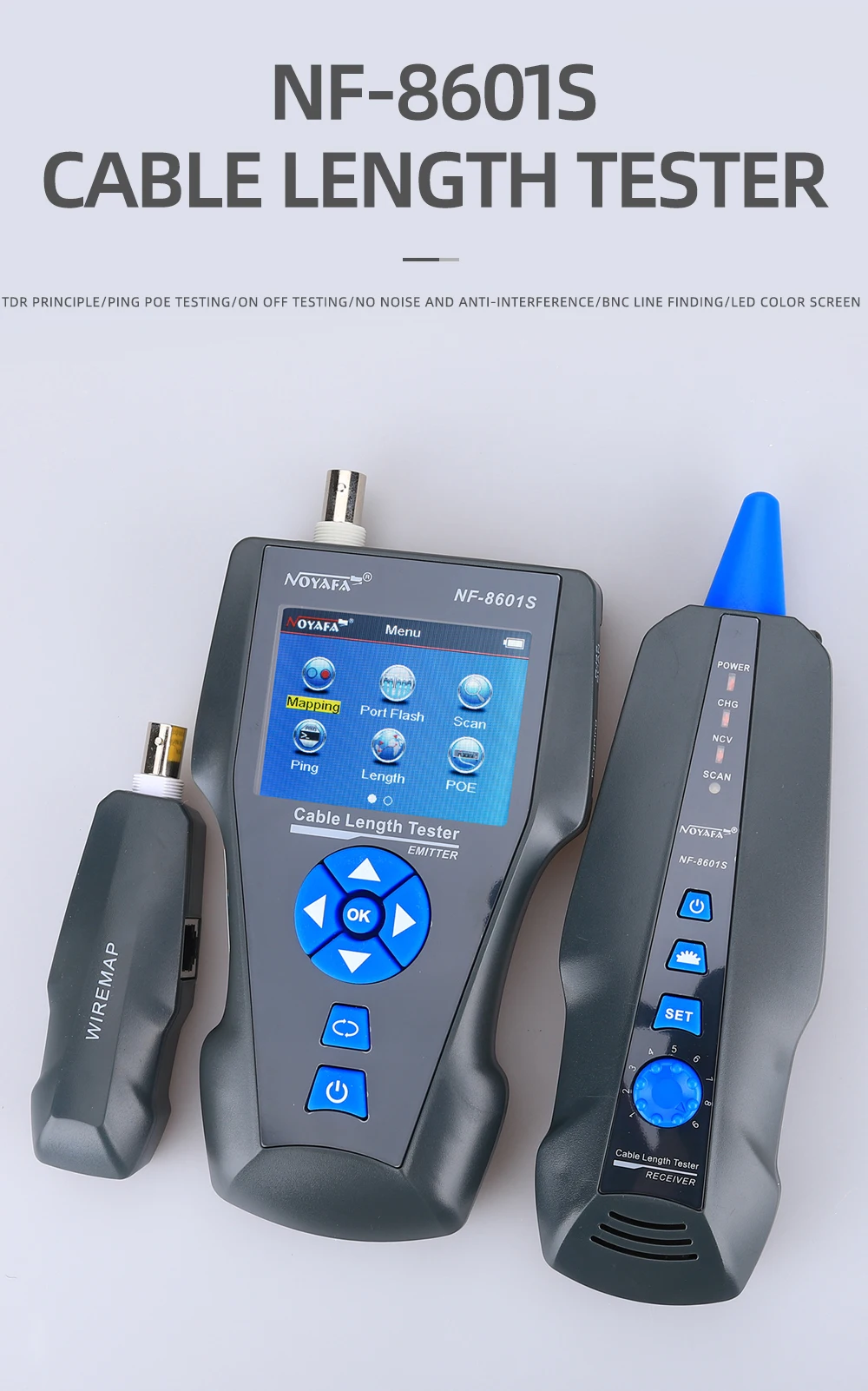 Многофункциональный кабельный тестер Noyafa NF-8601S рефлектометр функция PoE Ping для RJ45, RJ11, BNC   () (18671)