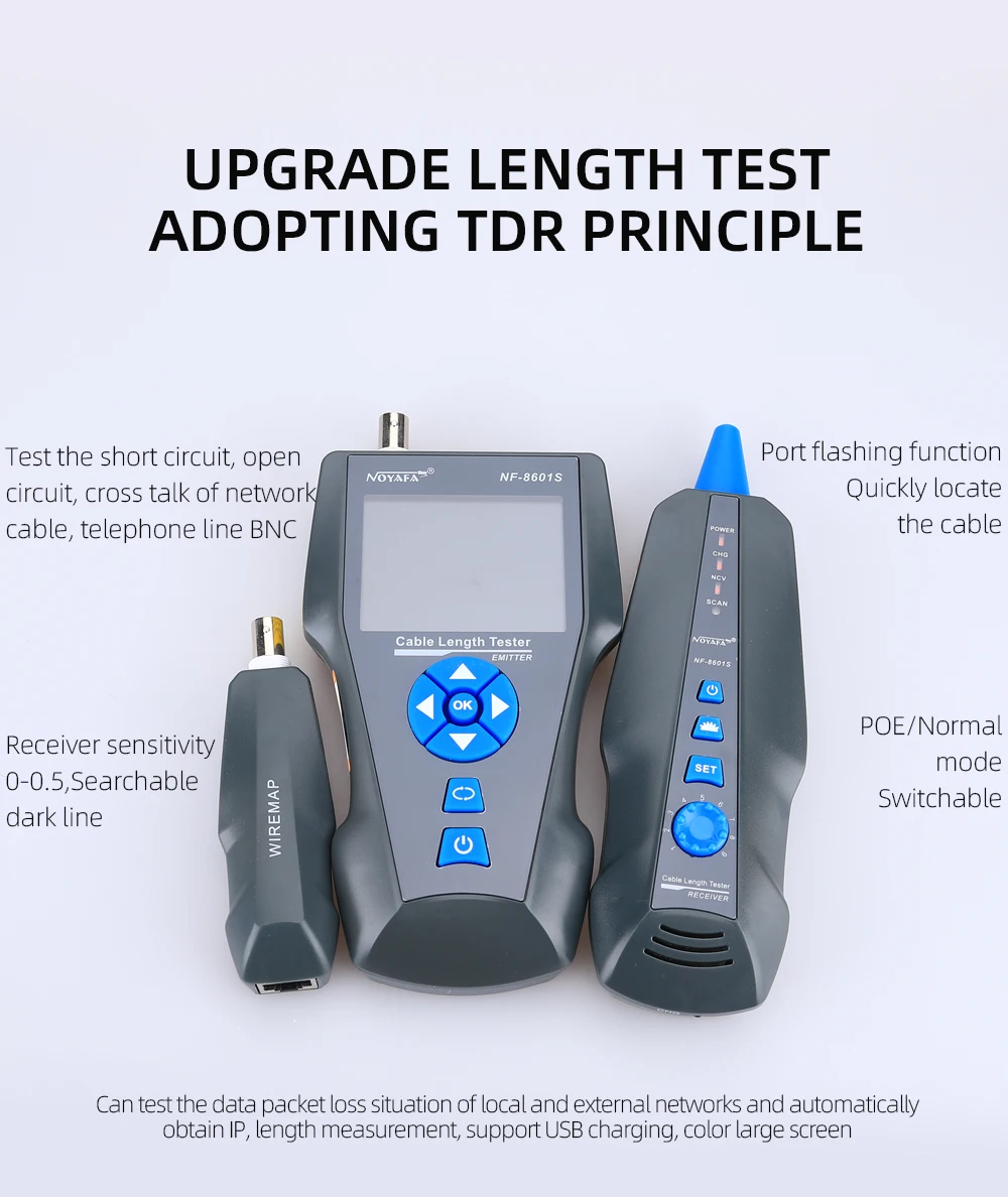 Многофункциональный кабельный тестер Noyafa NF-8601S рефлектометр функция PoE Ping для RJ45, RJ11, BNC   () (18671)