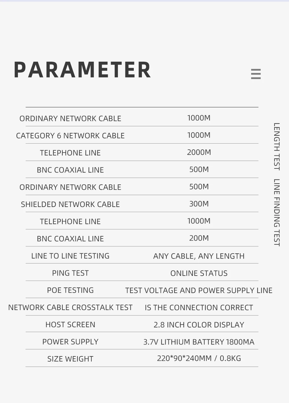 Многофункциональный кабельный тестер Noyafa NF-8601S рефлектометр функция PoE Ping для RJ45, RJ11, BNC   () (18671)