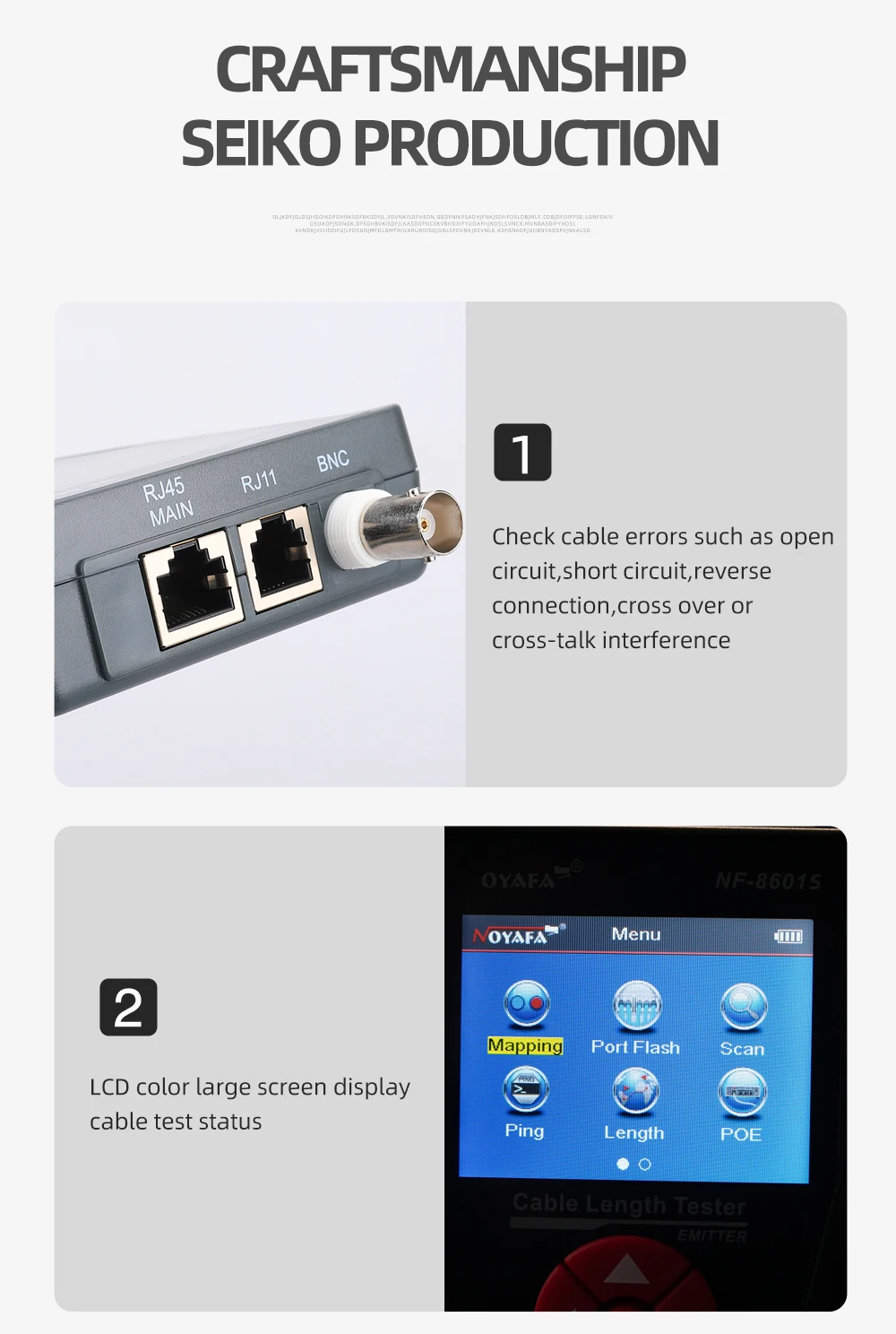 Многофункциональный кабельный тестер Noyafa NF-8601S рефлектометр функция PoE Ping для RJ45, RJ11, BNC   () (18671)