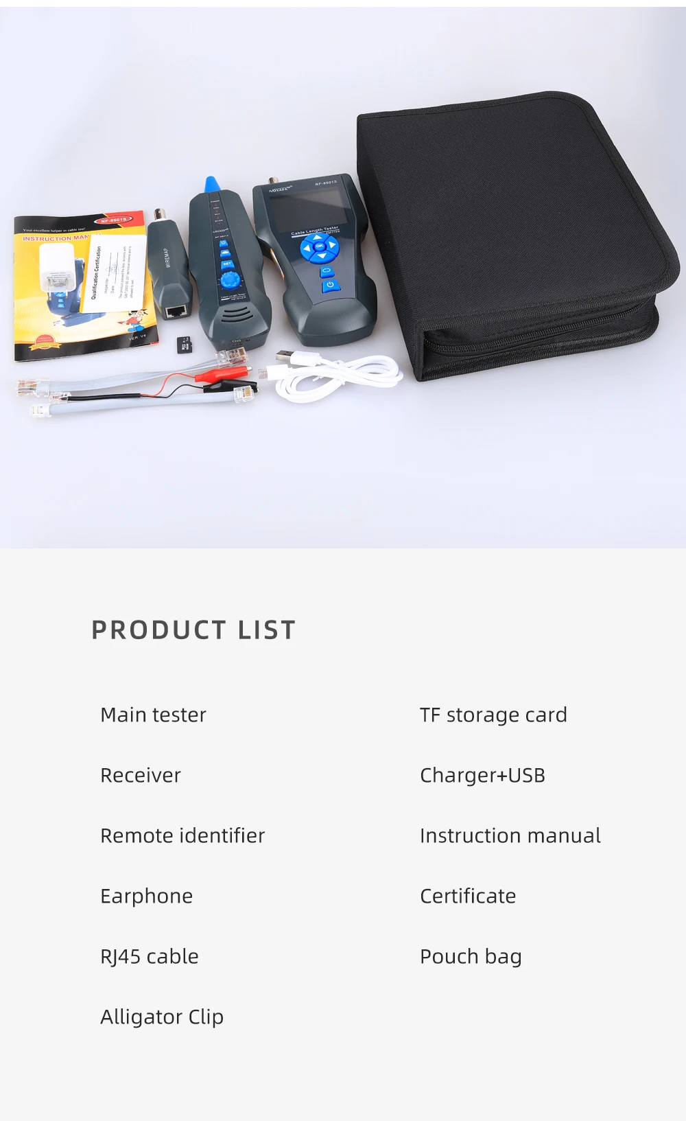 Многофункциональный кабельный тестер Noyafa NF-8601S рефлектометр функция PoE Ping для RJ45, RJ11, BNC   () (18671)