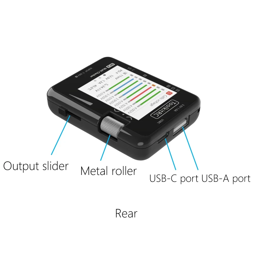 Мультитестер с быстрой зарядкой ToolkitRC MC8 20W для FPV 2-8S балансировка батарей, измеритель сигналов PWM PPM SBUS ШИМ, USB-C (Black) (18762)