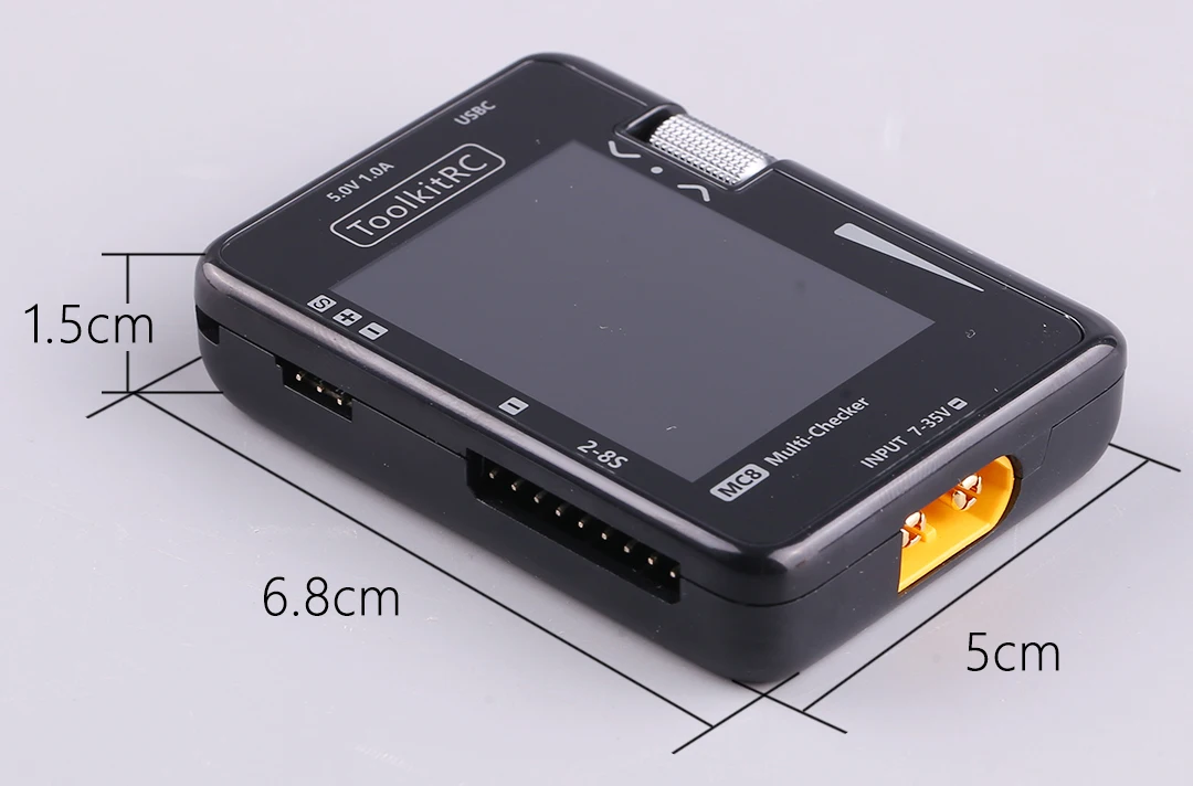 Мультитестер с быстрой зарядкой ToolkitRC MC8 20W для FPV 2-8S балансировка батарей, измеритель сигналов PWM PPM SBUS ШИМ, USB-C (Black) (18762)