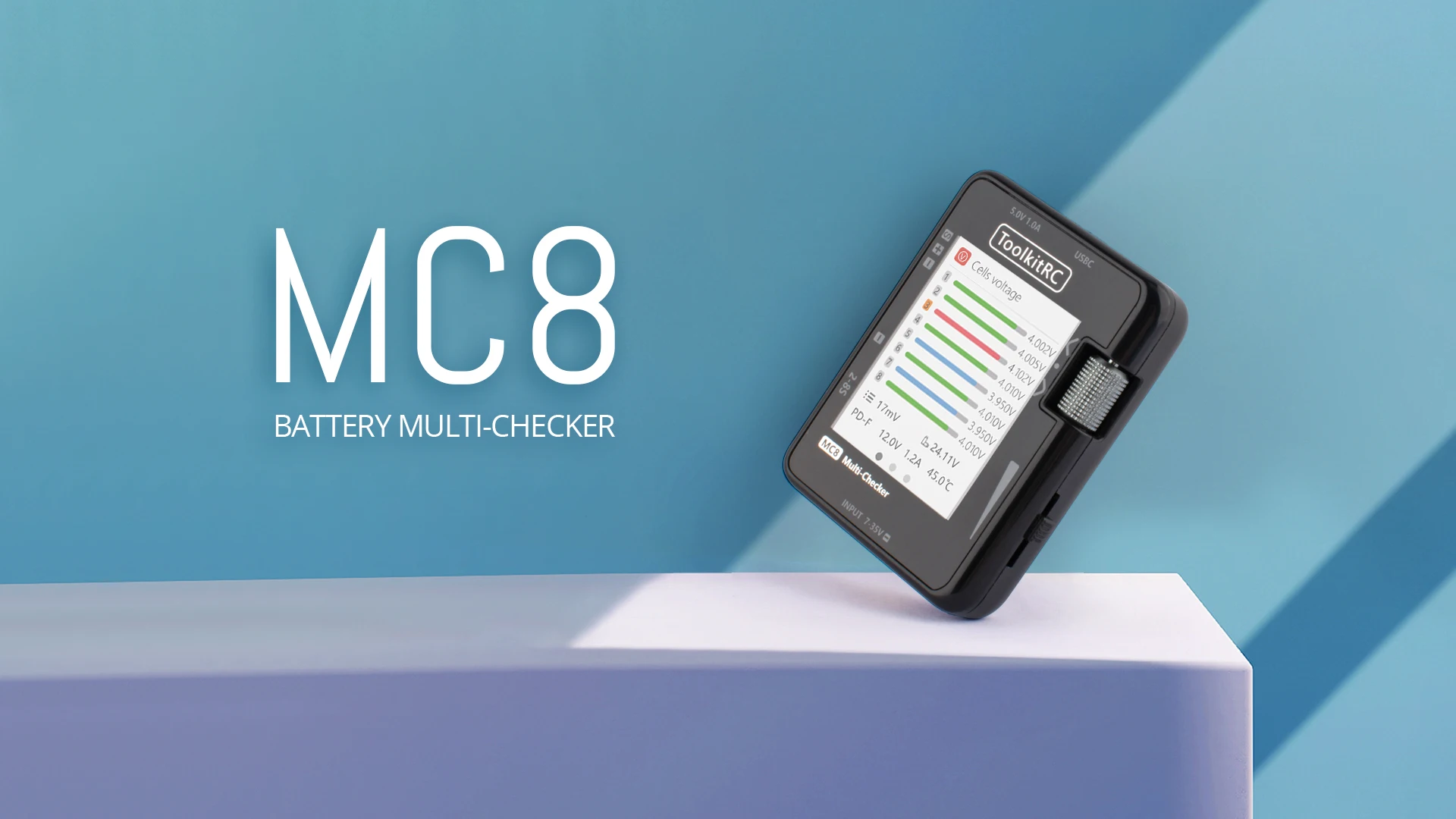 Мультитестер с быстрой зарядкой ToolkitRC MC8 20W для FPV 2-8S балансировка батарей, измеритель сигналов PWM PPM SBUS ШИМ, USB-C (Black) (18762)