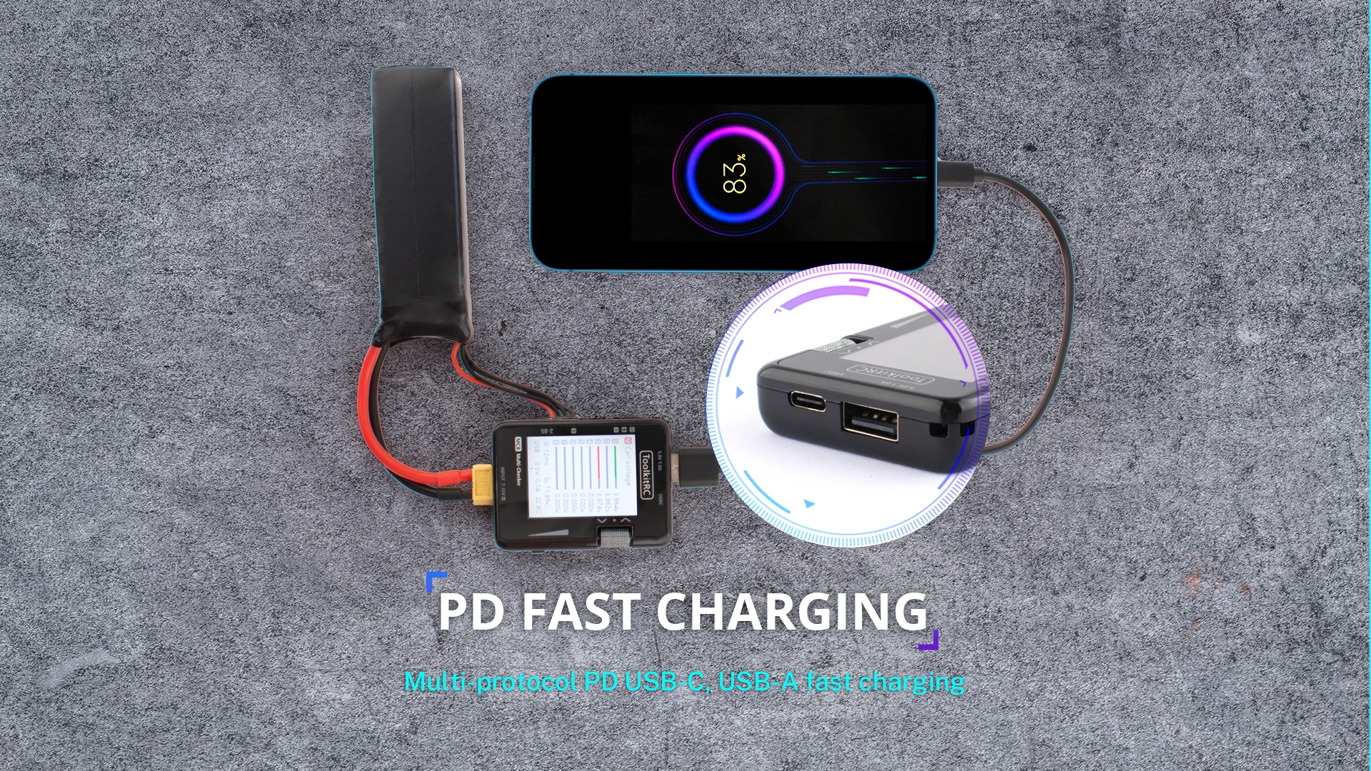 Мультитестер с быстрой зарядкой ToolkitRC MC8 20W для FPV 2-8S балансировка батарей, измеритель сигналов PWM PPM SBUS ШИМ, USB-C (Black) (18762)