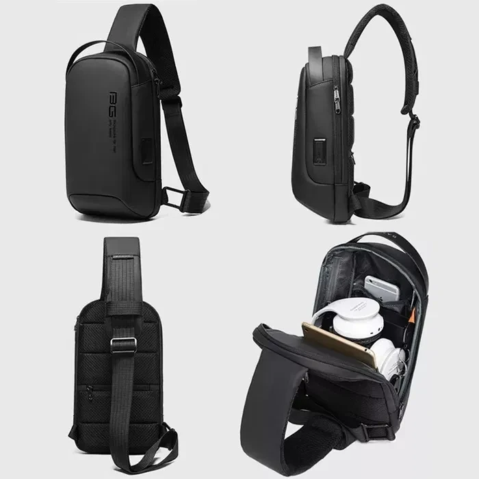 Однолямочный рюкзак через плечо Bange  BG-7221 7л Сумка-слинг с USB-разъемом (Black) (19374)