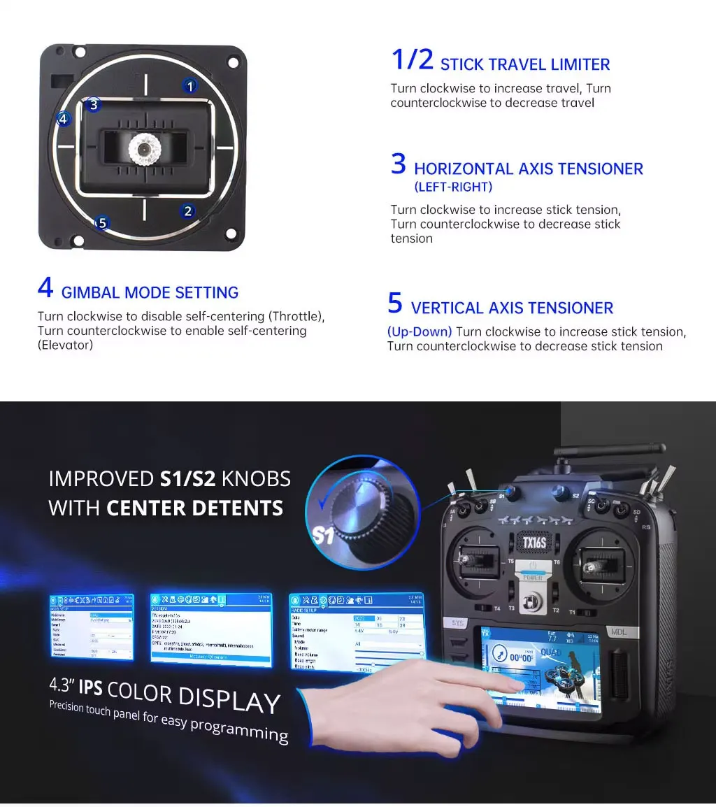 Пульт дистанционного управления RadioMaster TX16S MKII ELRS M2 16-канальный передатчик для БПЛА систем FPV (Black) (18772)