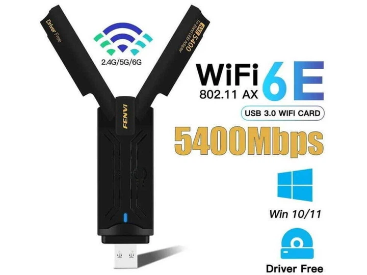 Сетевой адаптер Wi-Fi 6E USB Fenvi FU-AXE5400 двухдиапазонный беспроводной MU-MIMO USB 3.0 (Black)