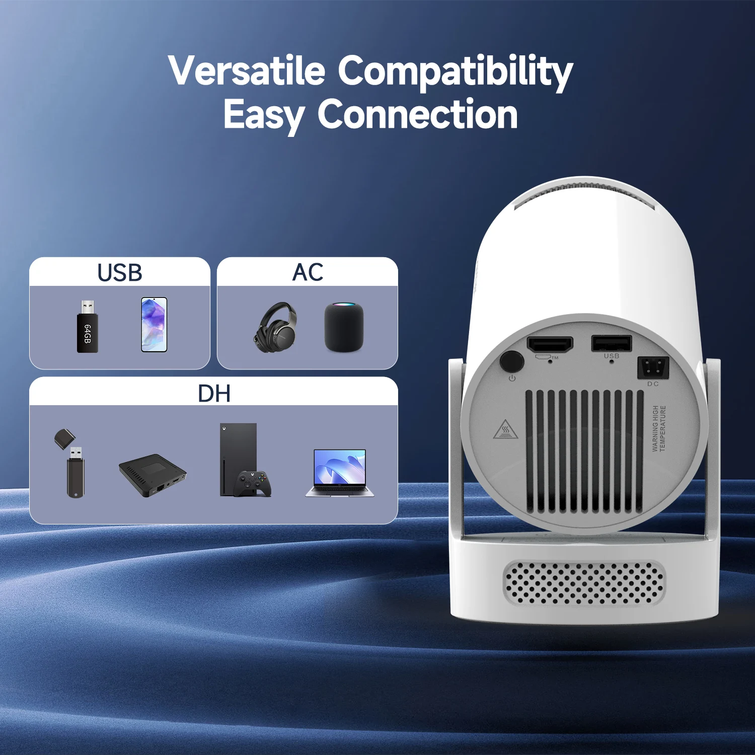 Смарт проектор Magcubic HY300 Pro Android 14, chip H726, 8K24fps, 1GB/8GB Wi-Fi 2.4G/5G Обновленная версия Кинотеатр (White) (19029)