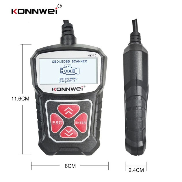Универсальный автосканер Konnwei KW310 Профессиональный диагностический сканер автомобильный ОБД2, EOBD, OBD2  (Black) (19500)