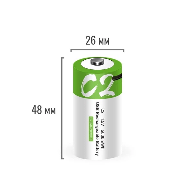 Аккумулятор тип C / R14 Smartoools 3333 mAh - 5000mWh 1.5V с встроенной зарядкой Type-C (19563)
