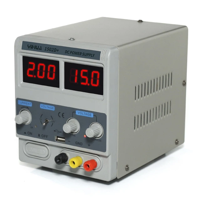 Лабораторный блок питания Yihua 1502D+ Трансформаторный / 15V / 2A / 50W  + USB, цифровая индикация напряжения и тока
