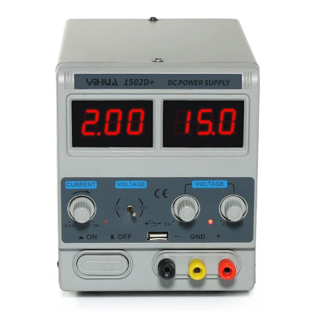 Лабораторный блок питания Yihua 1502D+ Трансформаторный / 15V / 2A / 50W  + USB, цифровая индикация напряжения и тока (19465)