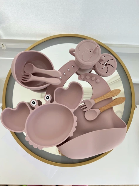 Набор детской силиконовой посуды для первого прикорма на присосках 9 предметов Краб (Beige) (18973)