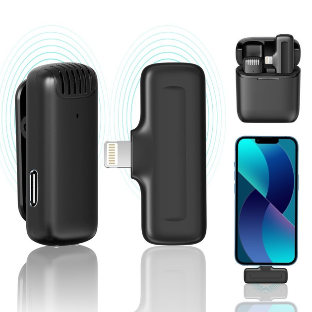 Петличный микрофон беспроводной J11 Lightning приемник + микрофон + зарядный кейс (Black) (17616)