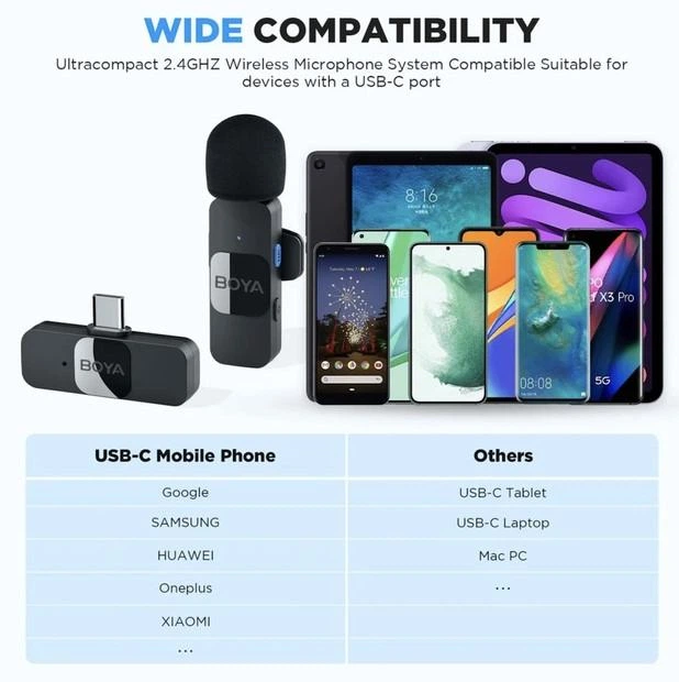 Профессиональный петличный микрофон беспроводной Boya BY-V20 Type-C 2шт (Black) (18873)