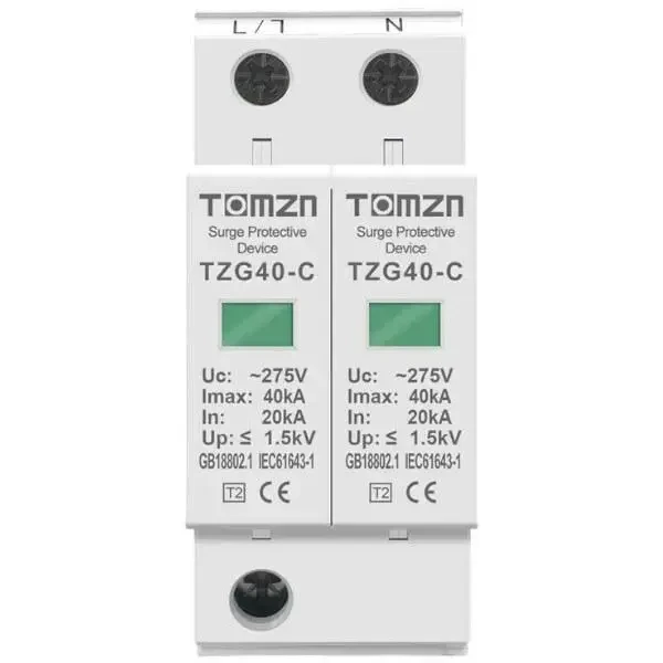 Устройство защиты от импульсных перенапряжений AC TOMZN TZG40-C 2P 20–40kA 275V ограничитель перенапряжения 2х полюсний (19638)