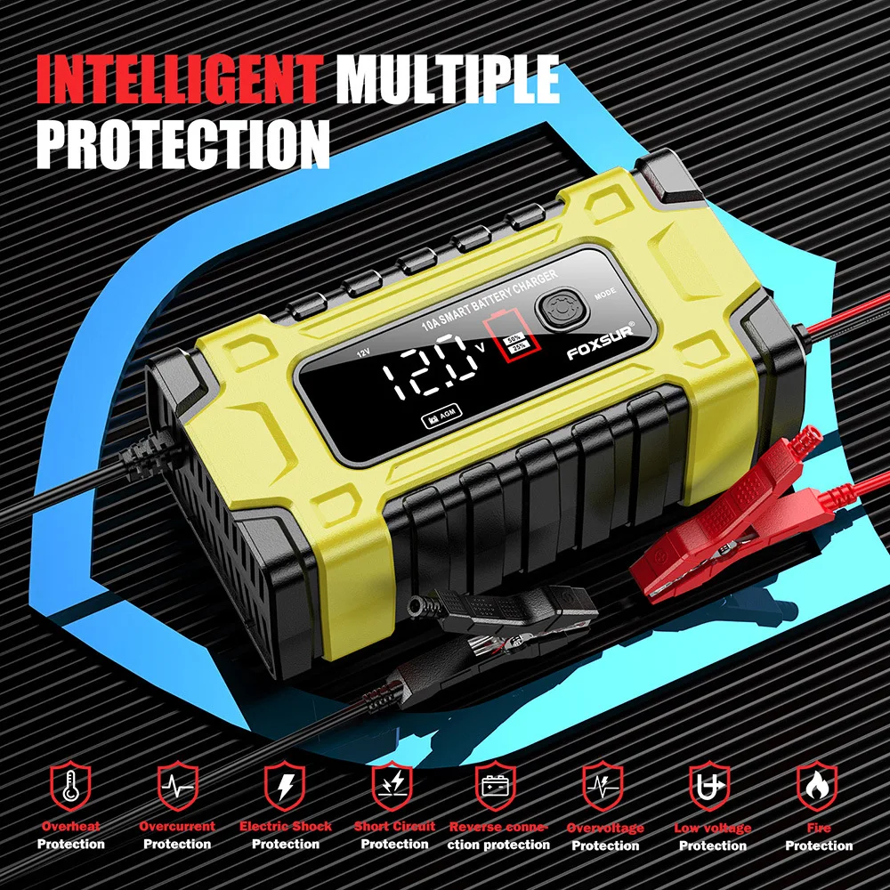 Зарядное устройство автомобильное 12V/24V Foxsur FBC122410E Автоматическое импульсное с функцией восстановления (Yellow) (19432)