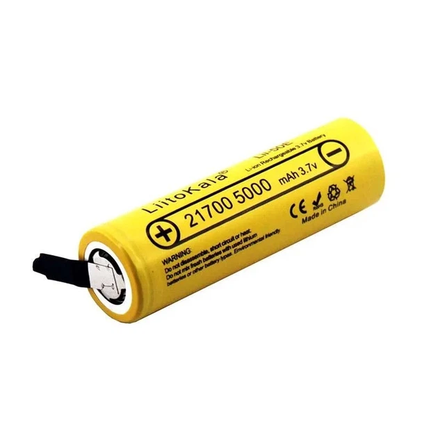 Аккумулятор 21700 LiitoKala 50E-N 5000 mAh Li-Ion под пайку с никелевой лентой U-tags 25А, 3.7V