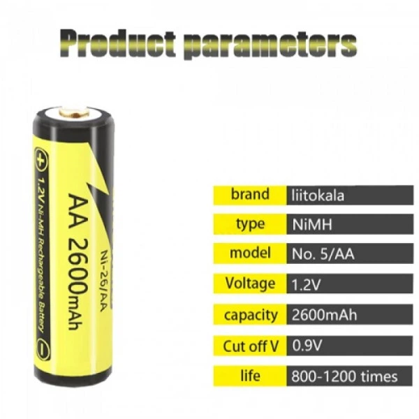 Аккумулятор AA / 14500 LiitoKala Ni-26 2600 mAh пальчиковый Ni-MH 1.2V Выпуклый плюс (19319)