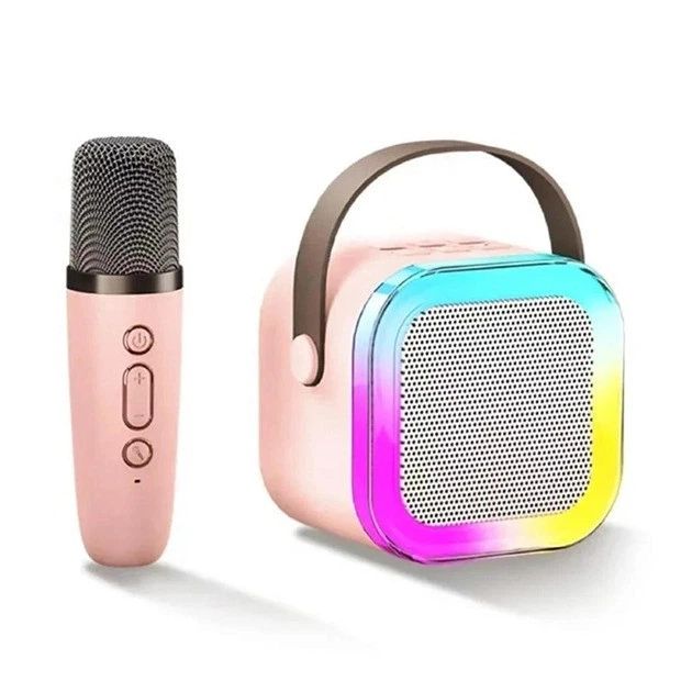 Детское караоке с беспроводным микрофоном K12 и портативной RGB Bluetooth колонкой (Pink)