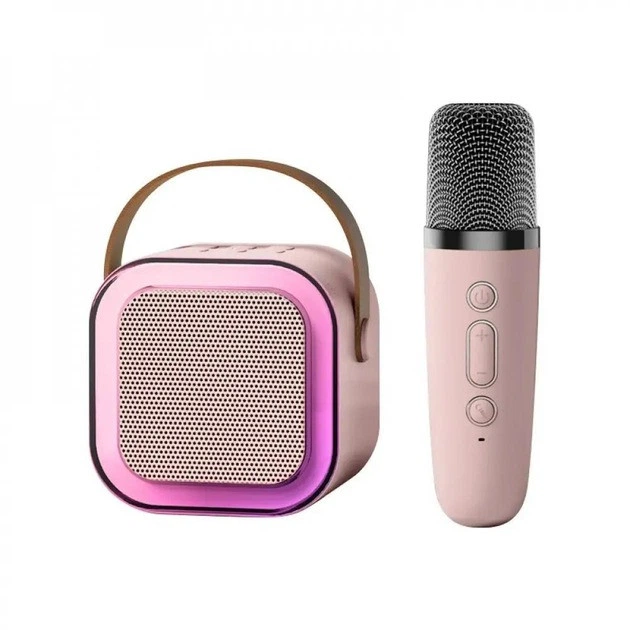 Детское караоке с беспроводным микрофоном K12 и портативной RGB Bluetooth колонкой (Pink) (18965)