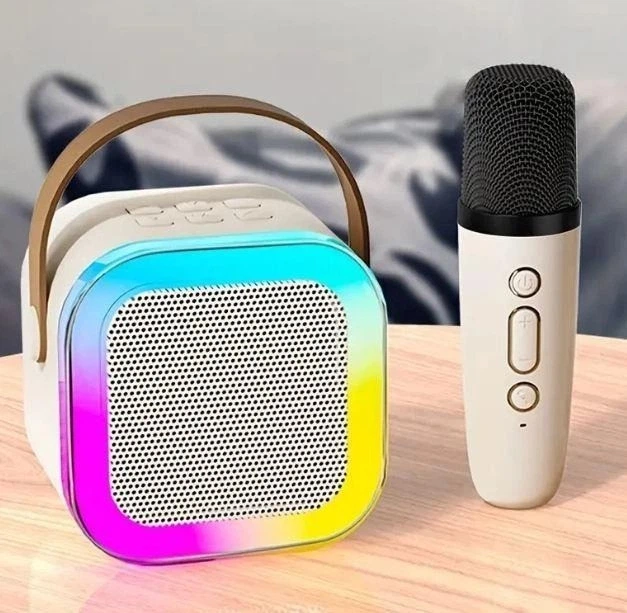 Детское караоке с беспроводным микрофоном K12 и портативной RGB Bluetooth колонкой (Pink) (18965)
