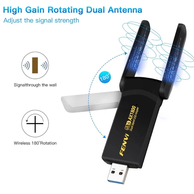 Двухдиапазонный беспроводной сетевой Wi-Fi адаптер USB Fenvi FU-AX1800 2.4G/5G Mu-MIMO Original (Black) (18838)