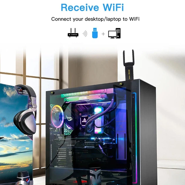 Двухдиапазонный беспроводной сетевой Wi-Fi адаптер USB Fenvi FU-AX1800 2.4G/5G Mu-MIMO Original (Black) (18838)