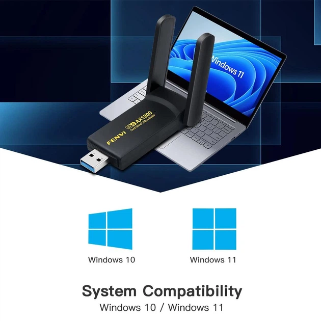 Двухдиапазонный беспроводной сетевой Wi-Fi адаптер USB Fenvi FU-AX1800 2.4G/5G Mu-MIMO Original (Black) (18838)